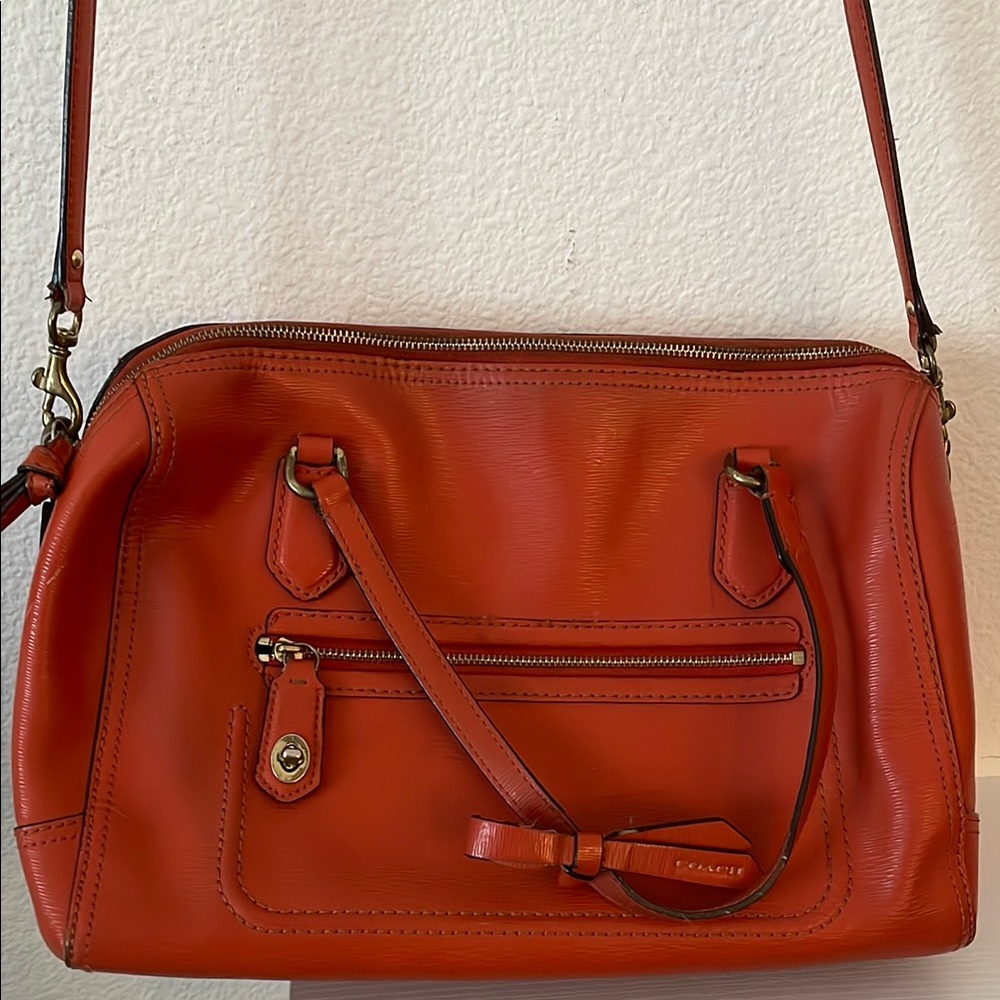 Coach Orange Crossbody Bag with Brass Accents
